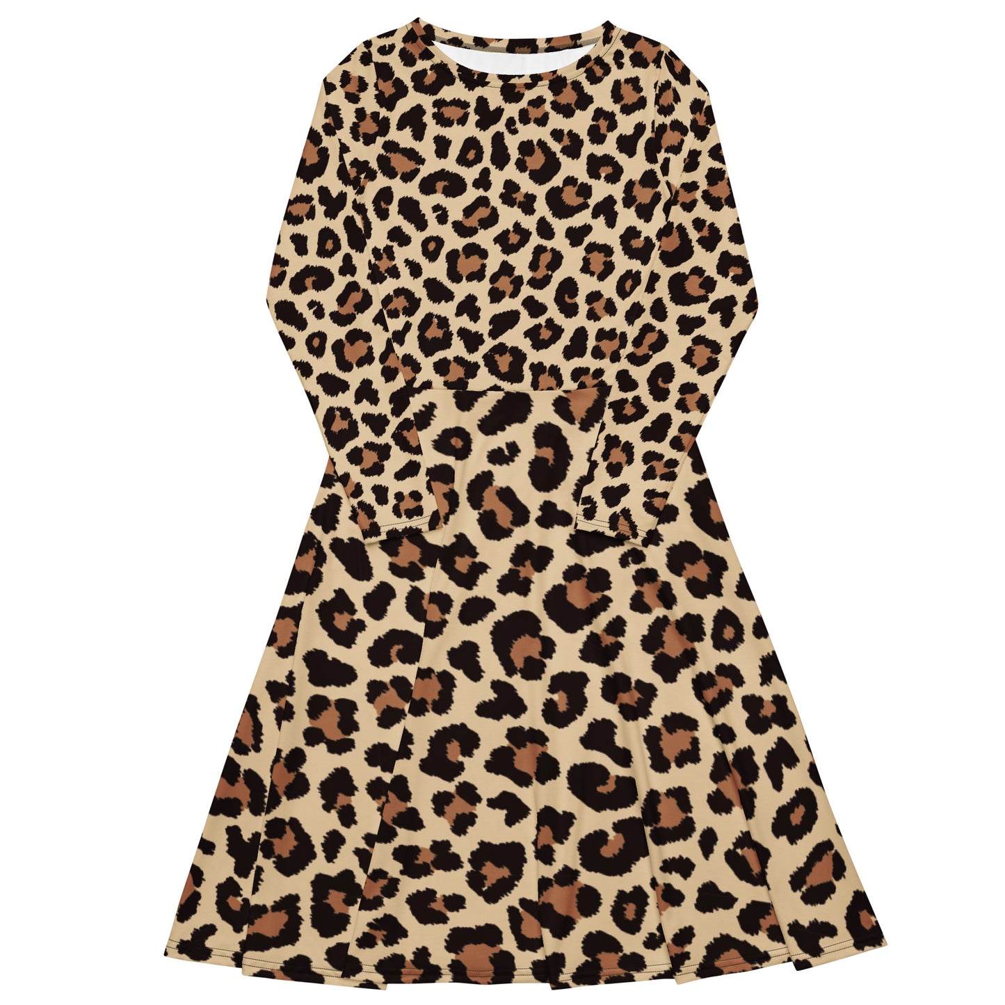 Leopar Chic Feline Women's Long Sleeve Midi Dress - FLAKOUT