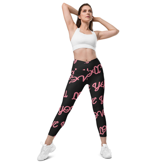 Love You Women's Recycled Crossover Leggings With Pockets - FLAKOUT