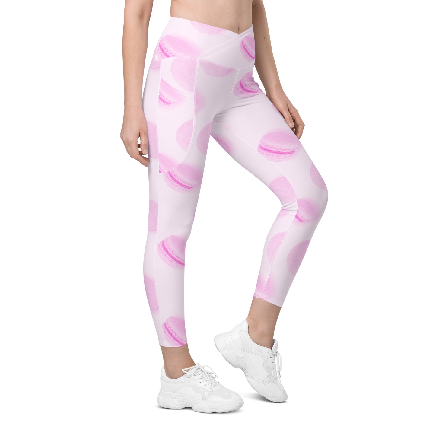 Rosé Macaron Women's Recycled Crossover Leggings With Pockets - FLAKOUT