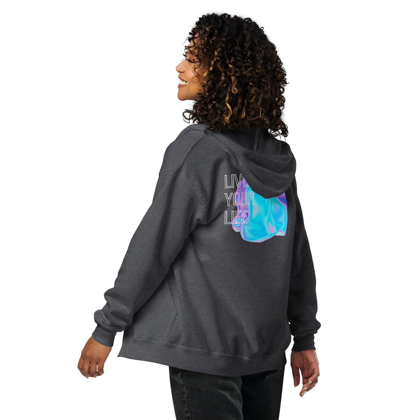 Vivid Existence Live Your Life Heavy Harmony Fusion Zip Hoodie - Dark Heather - FLAKOUT