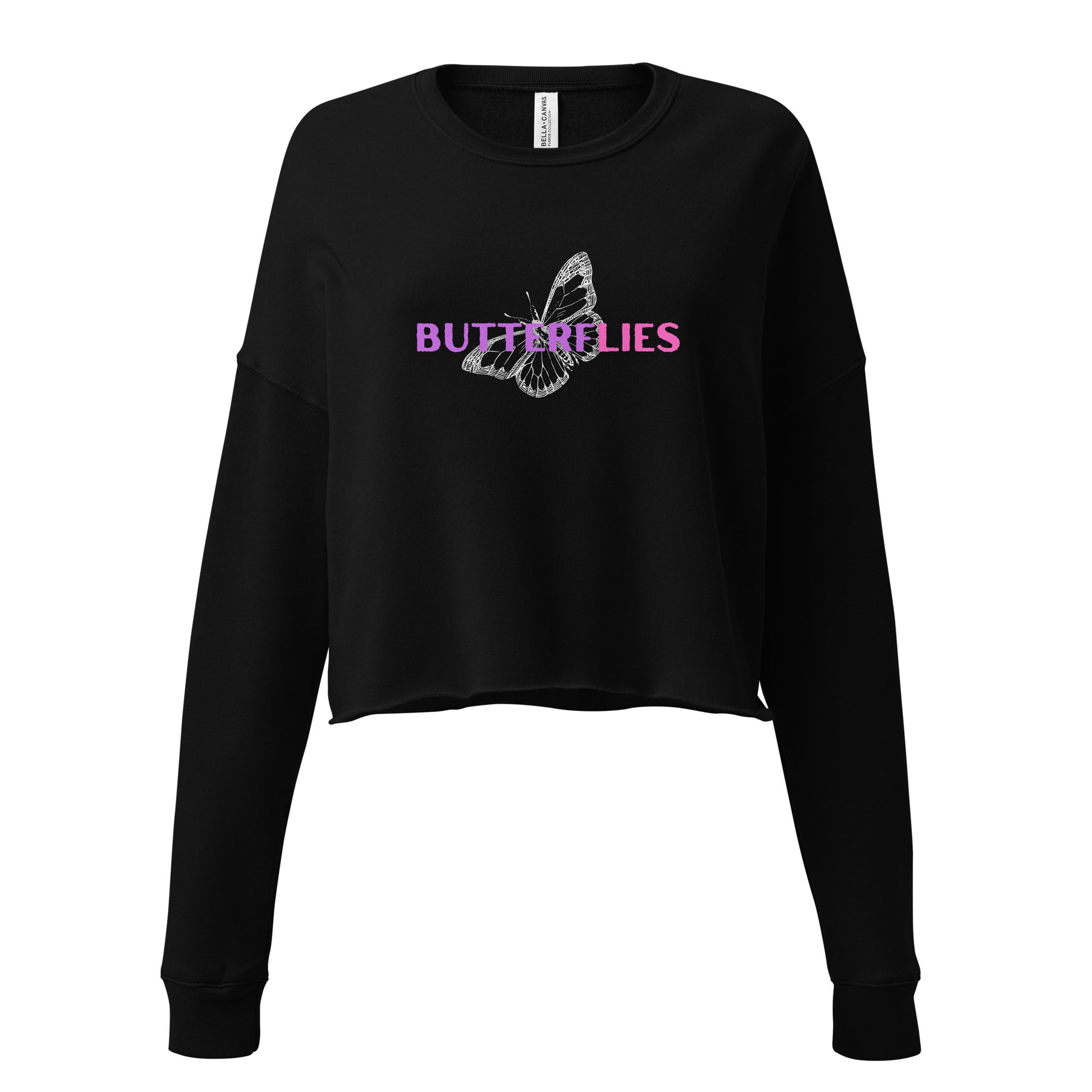 Whispers Of Wings Butterflies Women's Crop Sweatshirt - Black - FLAKOUT