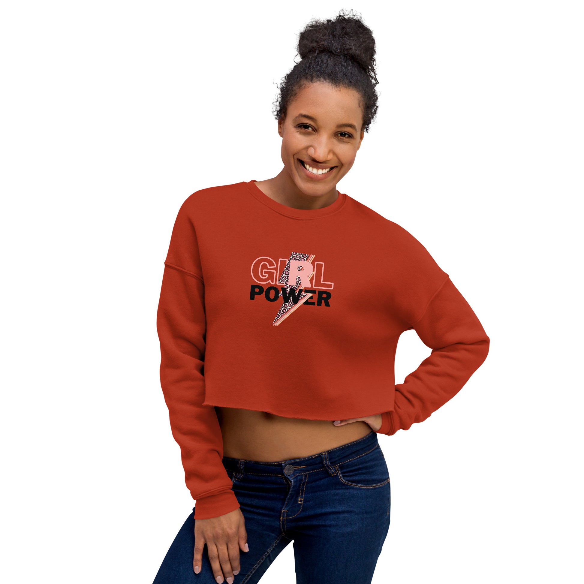 Queenly Girl Power Rebellion Women's Crop Sweatshirt - Brick - FLAKOUT